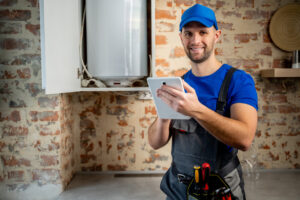 technician servicing the water heater